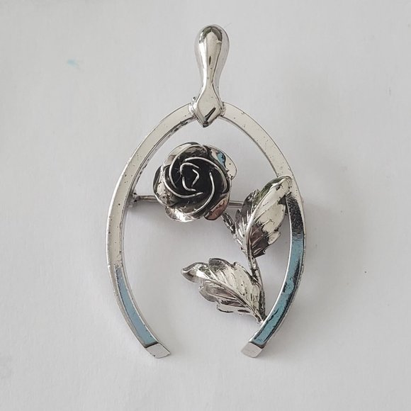 Vintage Bond Boyd Sterling Silver Rose Wishbone Silver Brooch / Pin - Picture 11 of 11